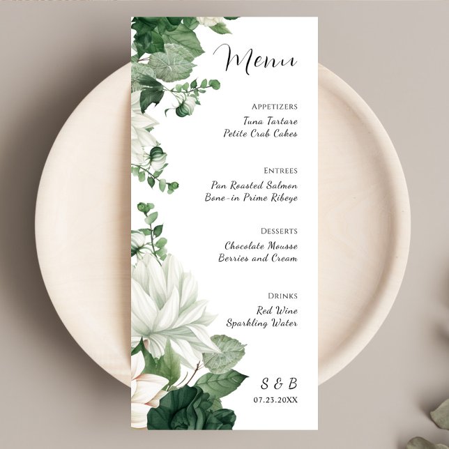 Menu Casamento Elegante Floral Emerald Green (Elegant Floral Emerald Green Wedding Menu)