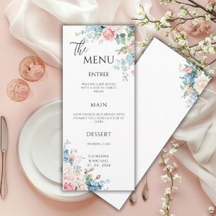 Menu Casamento Elegante Floral Rosa e Azul