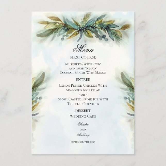 Menu Casamento Elegante Greenery (Frente)