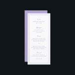 Menu Casamento Elegante Lilac Clássico<br><div class="desc">Menu de casamento roxo / lavanda clássico com um design simples e mínimo com seu monograma, nomes e data de casamento no topo junto com seu menu cercado por uma dupla borda. As fontes se alternam entre um script elegante, um serif tradicional e fontes sans serif minimalistas. Este menu é...</div>