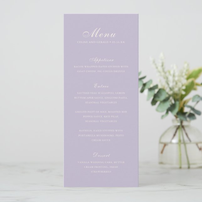 Menu Casamento Elegante Lilac Clássico (Em pé/Frente)
