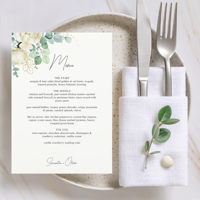 Menu Casamento Elegante Magnólia Eucalipto (Elegant Magnolia Eucalyptus Wedding Menu)