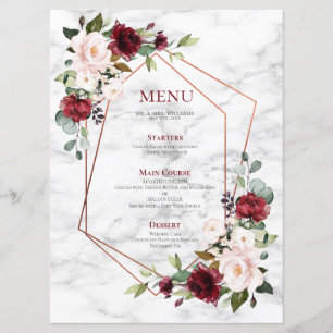 Menu Casamento Elegante Marble Marble Geométrico de Co