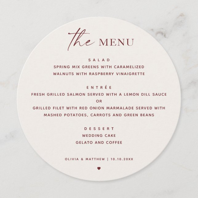 Menu Casamento Elegante Marfim Macio | Outono Romântico (Frente)