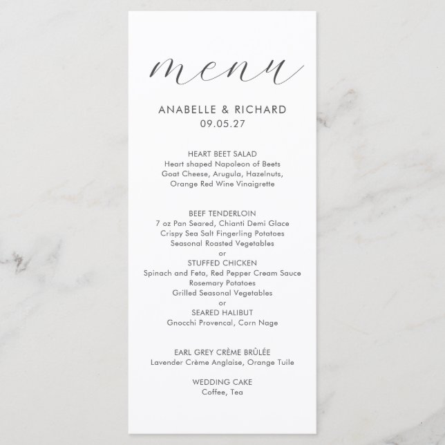 Menu Casamento Elegante Minimalista Cinza Branco (Frente)