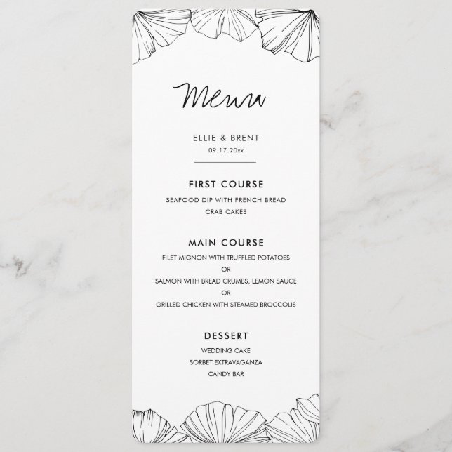 Menu Casamento Elegante minimalista Ginkgo Biloba (Frente)