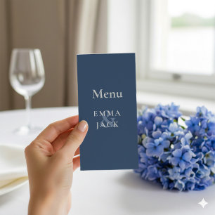 Menu Casamento Elegante Minimalista Moderno Blue Serif