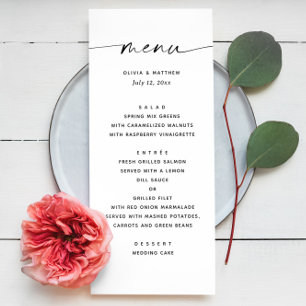 Menu Casamento Elegante Minimalista Script Preto e Br