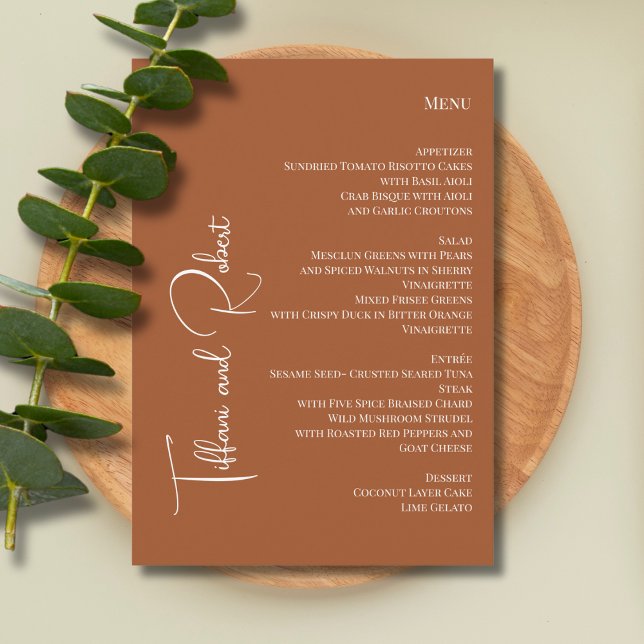 Menu Casamento Elegante Minimalista Terracota Big Names (Criador carregado)
