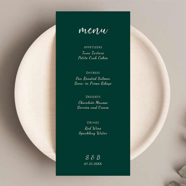 Menu Casamento Elegante Mínimo Emerald Green (Elegant Minimal Emerald Green Wedding Menu)