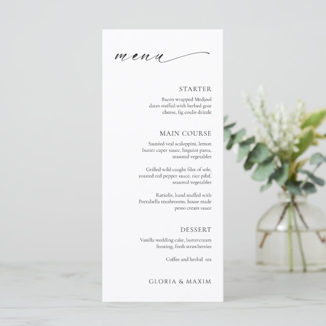 Menu Casamento Elegante Mínimo Moderno (Em pé/Frente)