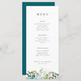 Menu Casamento Elegante Moderno Botânico Teal