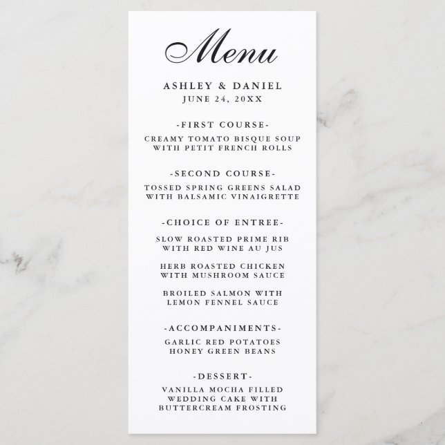 Menu Casamento Elegante Moderno Preto e Branco (Frente)