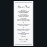 Menu Casamento Elegante Monograma Clássico<br><div class="desc">Cardápio de Casamento Moderno em preto e branco minimalista com o cabeçalho e seus nomes em uma fonte elegante juntamente com seu cardápio cercado por uma fina borda. O verso tem seu monograma na parte inferior. As fontes e a borda podem ser alteradas para qualquer cor desejada clicando no botão...</div>