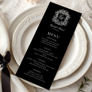 Menu Casamento Elegante Monograma Crista Preto Branco F