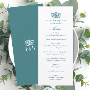 Menu Casamento Elegante Monograma Floral Vintage Turque