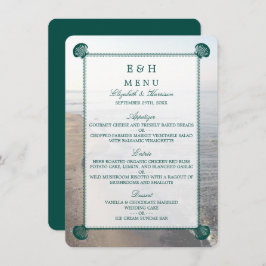 Menu Casamento Elegante Monograma & Teal Scallop Beach