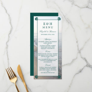 Menu Casamento Elegante Monograma & Teal Scallop Beach