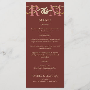 Menu Casamento Elegante Monograma Terracotta