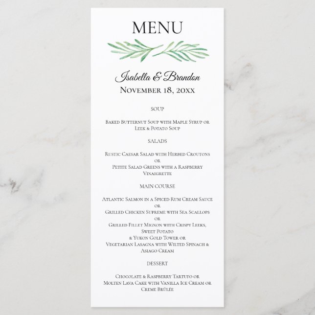 Menu Casamento Elegante Monograma Verde (Frente)