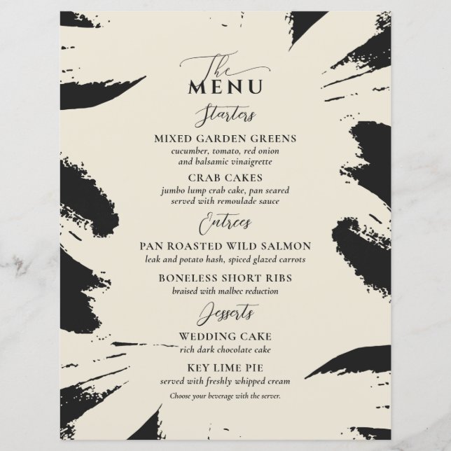 Menu Casamento Elegante Negro Osso Dois Árvore (Frente)