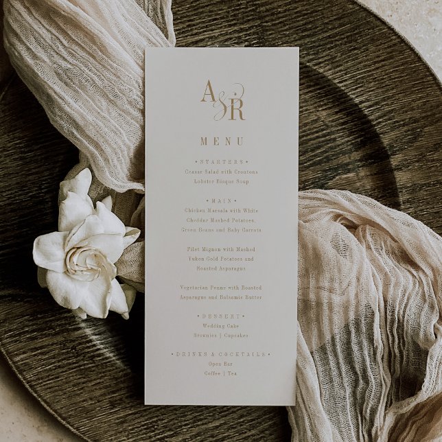 Menu Casamento Elegante Neutral de Creme Dourado de AND (ANDREA Vintage Gold Cream Neutral Elegant Wedding Menu)