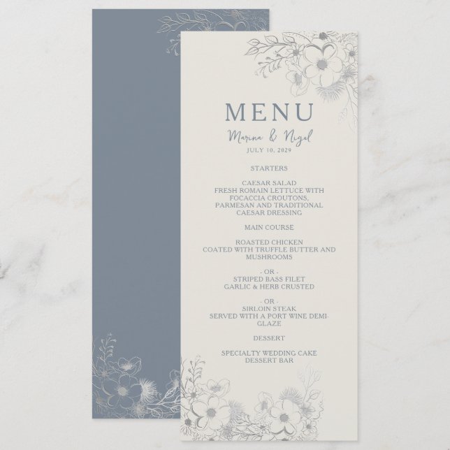 Menu Casamento Elegante Periwinkle (Frente/Verso)