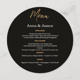 Menu Casamento Elegante Preto e Dourado