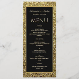 Menu Casamento Elegante Preto e Dourado Brilhante