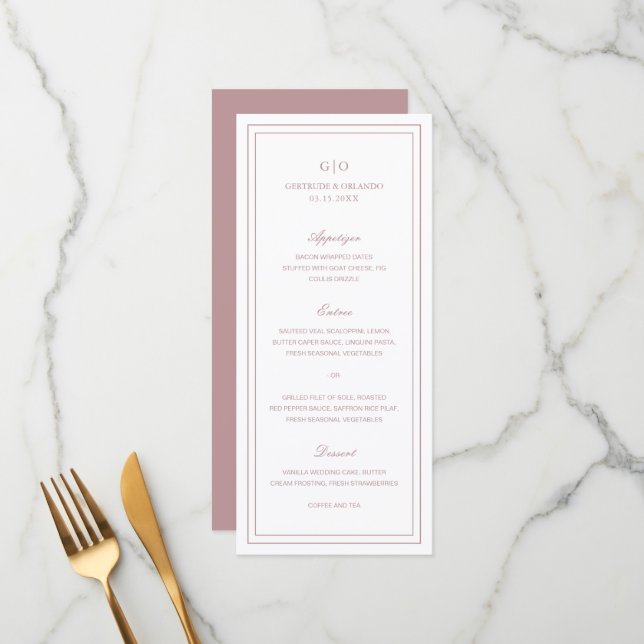 Menu Casamento Elegante Rosa Clássico (Frente/Verso In Situ)