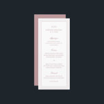 Menu Casamento Elegante Rosa Clássico<br><div class="desc">O menu de casamento cor-de-rosa rosa, clássico, com um design simples e mínimo com o seu monograma, nomes e datas de casamento no topo, juntamente com o seu menu rodeado por uma dupla borda. As fontes se alternam entre um script elegante, um serif tradicional e fontes sans serif minimalistas. Este...</div>