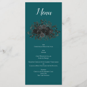 Menu Casamento Elegante Rosa Gótico de Teal Negro