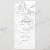 Menu Casamento Elegante Silver Floral Moderno Simp