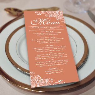 Menu Casamento Elegante Terracotta Coral & White Curls