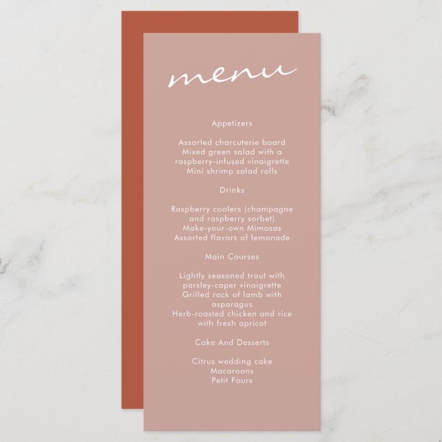 Menu Casamento Elegante Terracotta Minimalista (Frente/Verso)