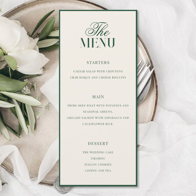 Menu Casamento Elegante Verde Dinheiro Antigo (Criador carregado)