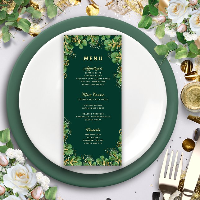 Menu Casamento Elegante Verde e Russo Dourado (Criador carregado)