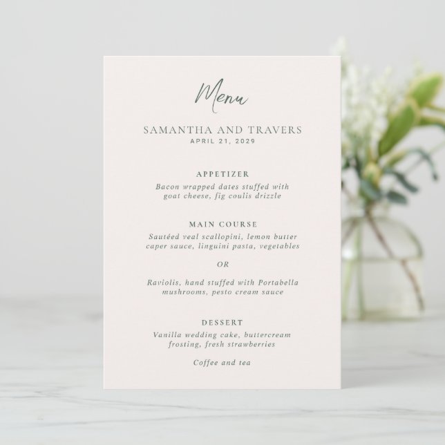 Menu Casamento Elegante Verde Floresta Tradicional (Em pé/Frente)