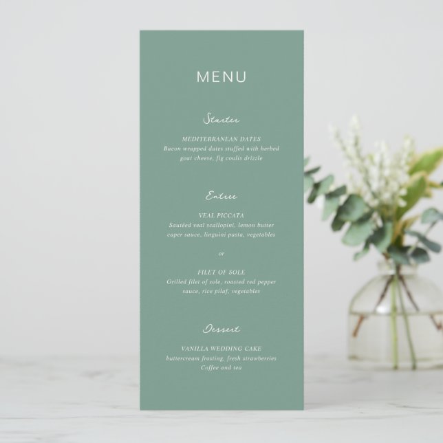 Menu Casamento Elegante Verde Simples Muted (Em pé/Frente)