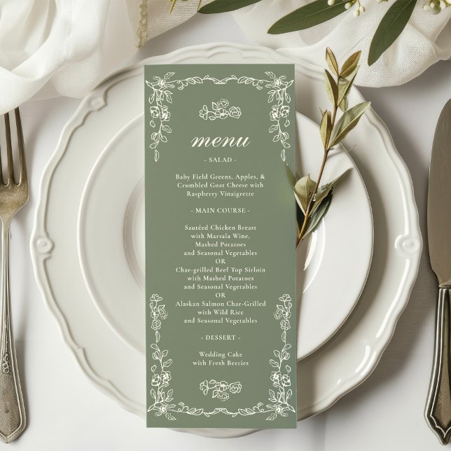 Menu Casamento Elegante Vitoriano em Verde Sage (Criador carregado)