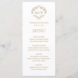 Menu Casamento Elegante Wreath Monograma Dourado