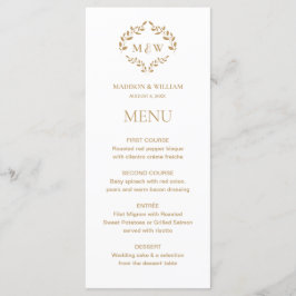 Menu Casamento Elegante Wreath Monograma Dourado