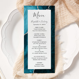 Menu Casamento em Ágata Azul Teal Prata