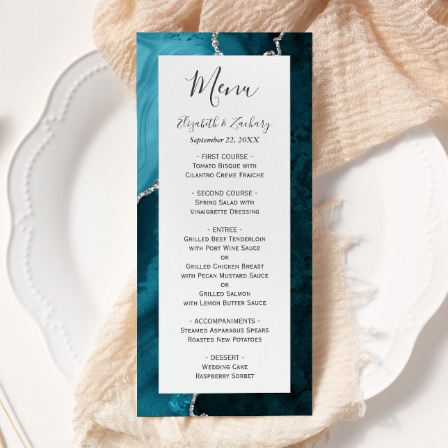 Menu Casamento em Ágata Azul Teal Prata (Criador carregado)