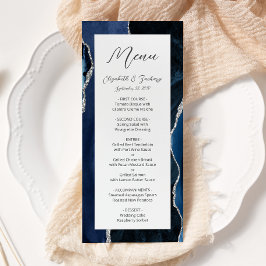 Menu Casamento em Ágata Prata Azul Marinho Moderno