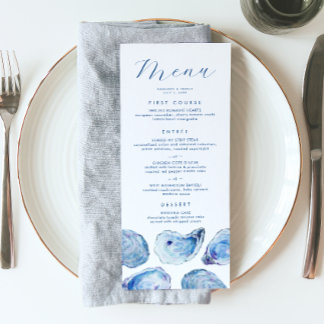 Menu Casamento em Aquarela Azul de Ostra