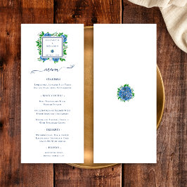 Menu Casamento em Aquarela de Hortênsias Azuis Elegante