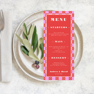 Menu Casamento em arco vermelho e rosa com meio século