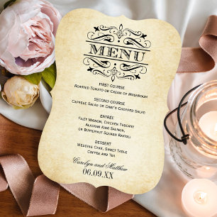 Menu Casamento em Pergaminho Rústico Vintage Preto