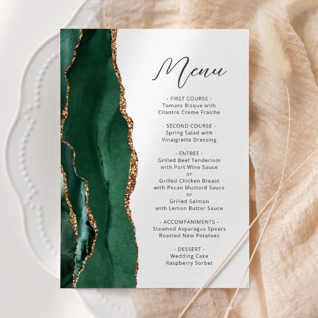 Menu Casamento Escrito em Ouro Verde Esmeralda Ágata (Criador carregado)